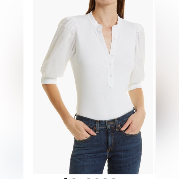 Veronica Beard Coralee Puff Sleeve Top White Size Medium - Picture 2 of 6